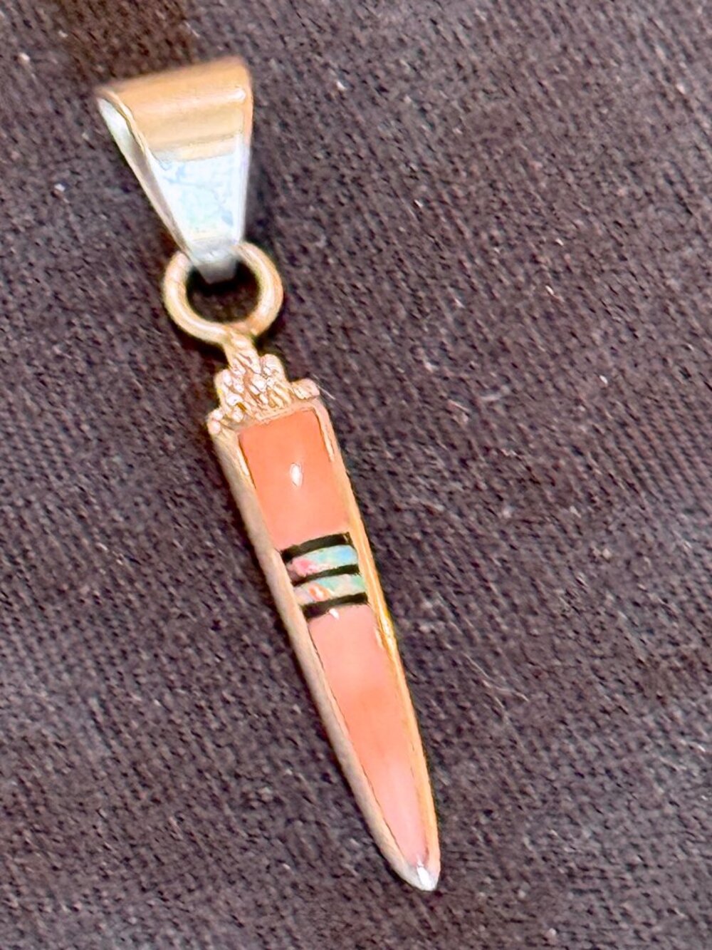 Navajo arrowhead natural pink coral black onyx inlay sterling silver pendant
